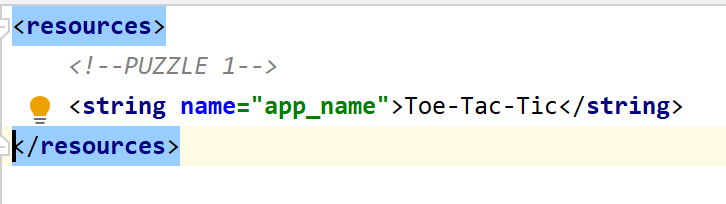 Image showing how to modify the app name string to say Tic Tac Toe