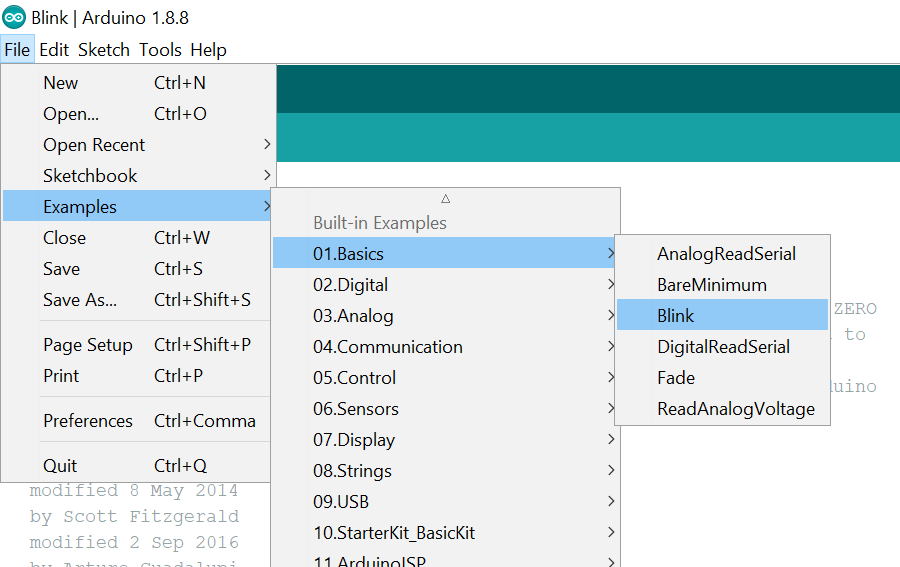 Tutorial 1 - Blinking the Arduino builtin LED