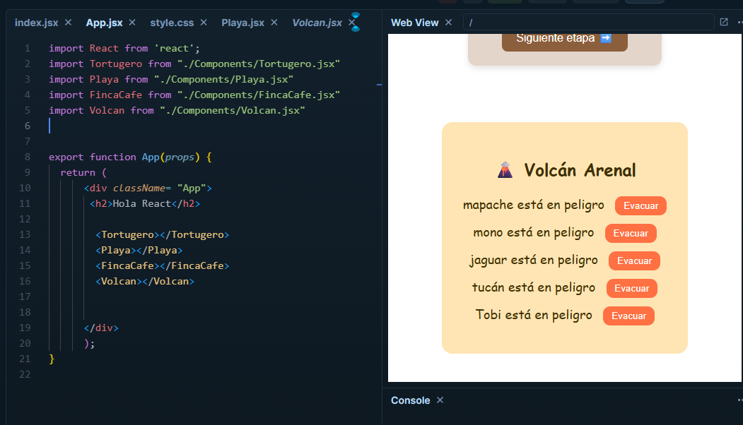 Volcan component rendered in the app