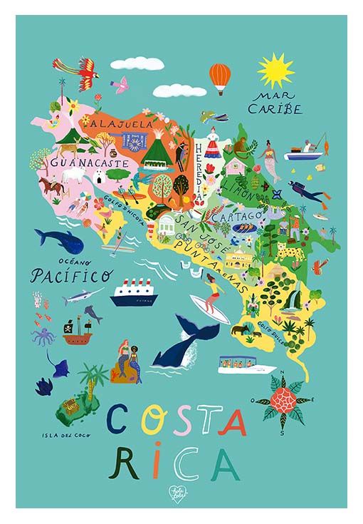 Illustrated map of Costa Rica