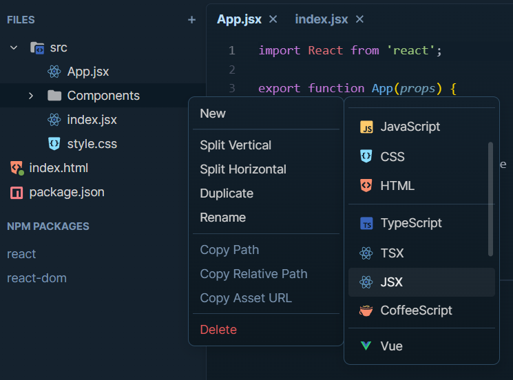 Adding a new JSX file inside the Components folder