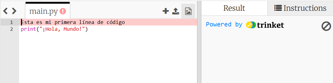 una imagen de un comentario hecho mal Captura de pantalla del código que muestra la eliminación del # antes del comentario que causa un error en la ejecución del código.
