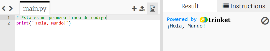 una imagen de cómo escribir comentarios en python Captura de pantalla que muestra el comentario “Esta es mi primera línea de código.”