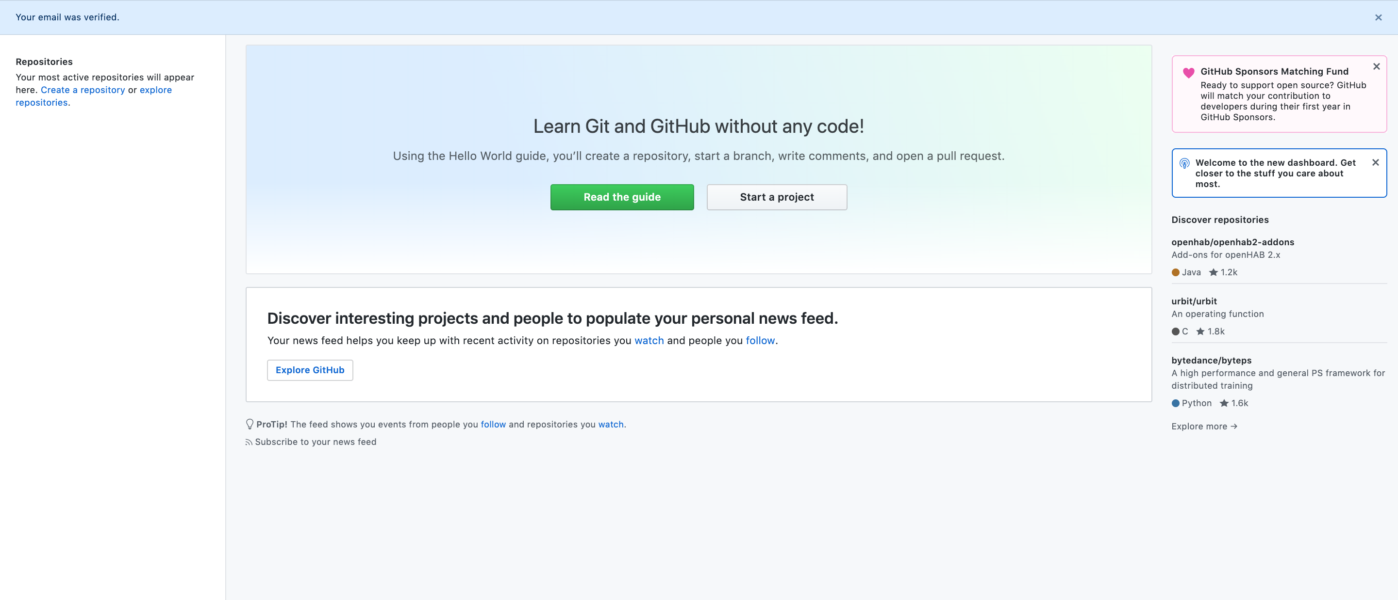 Cuenta nueva en la pagina de github