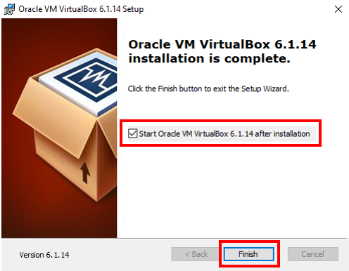 virtual box launch after install