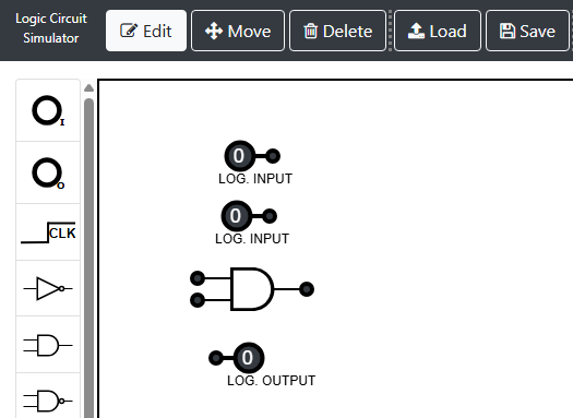 Visual example of the AND circuit with two inputs and one output