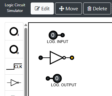 Visual example of the NOT circuit with one input and one output