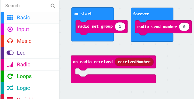 “On radio received” block added to the workspace
