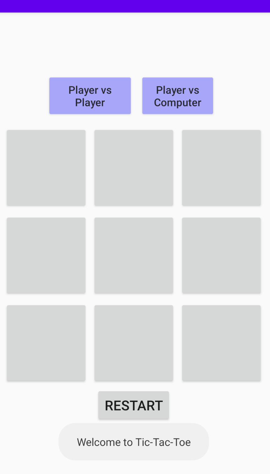 Exemplo de jogo com texto de boas-vindas bem-sucedido ao Tic Tac Toe exibido usando brinde