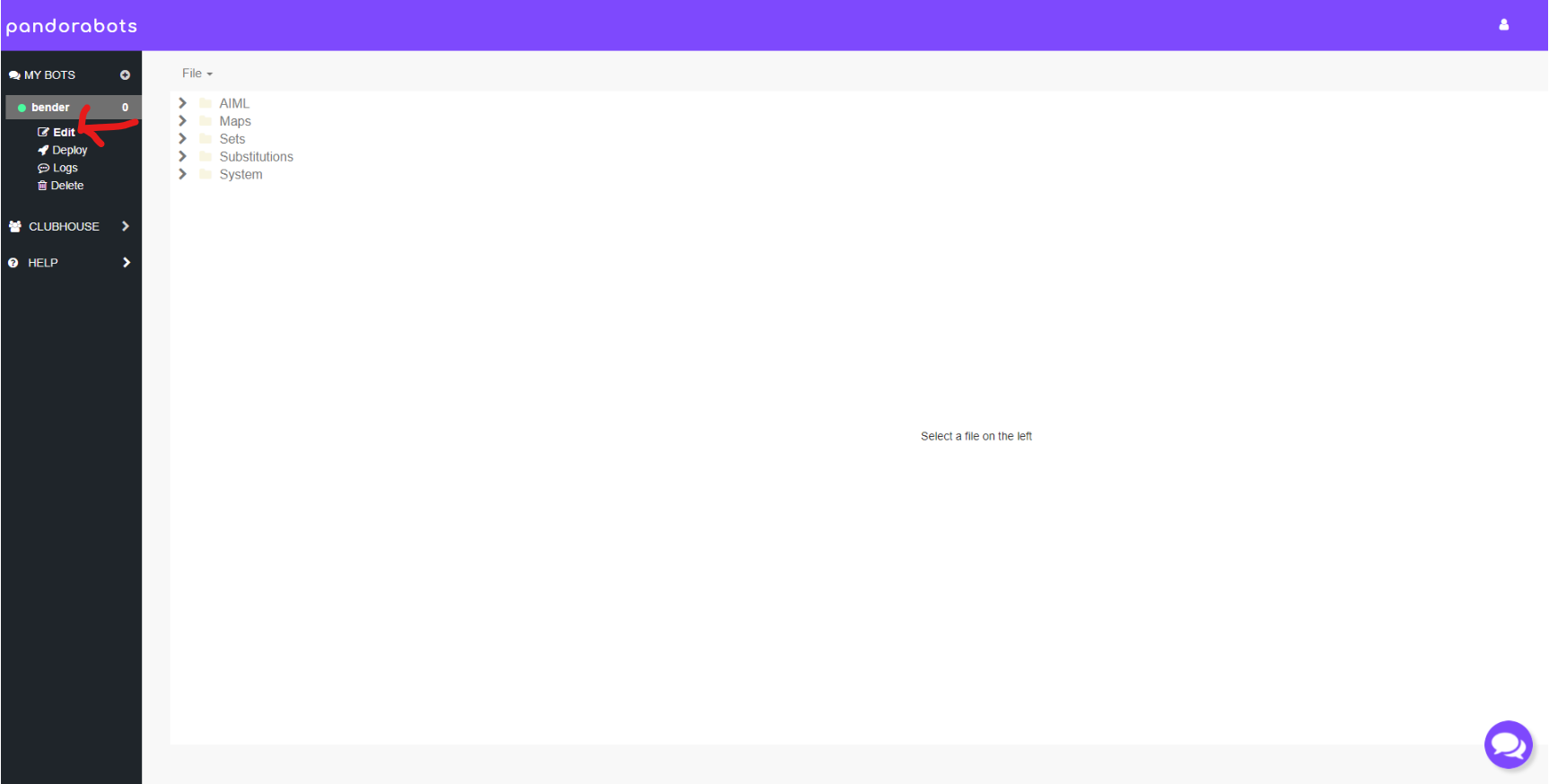 editando um bot no pandorabots