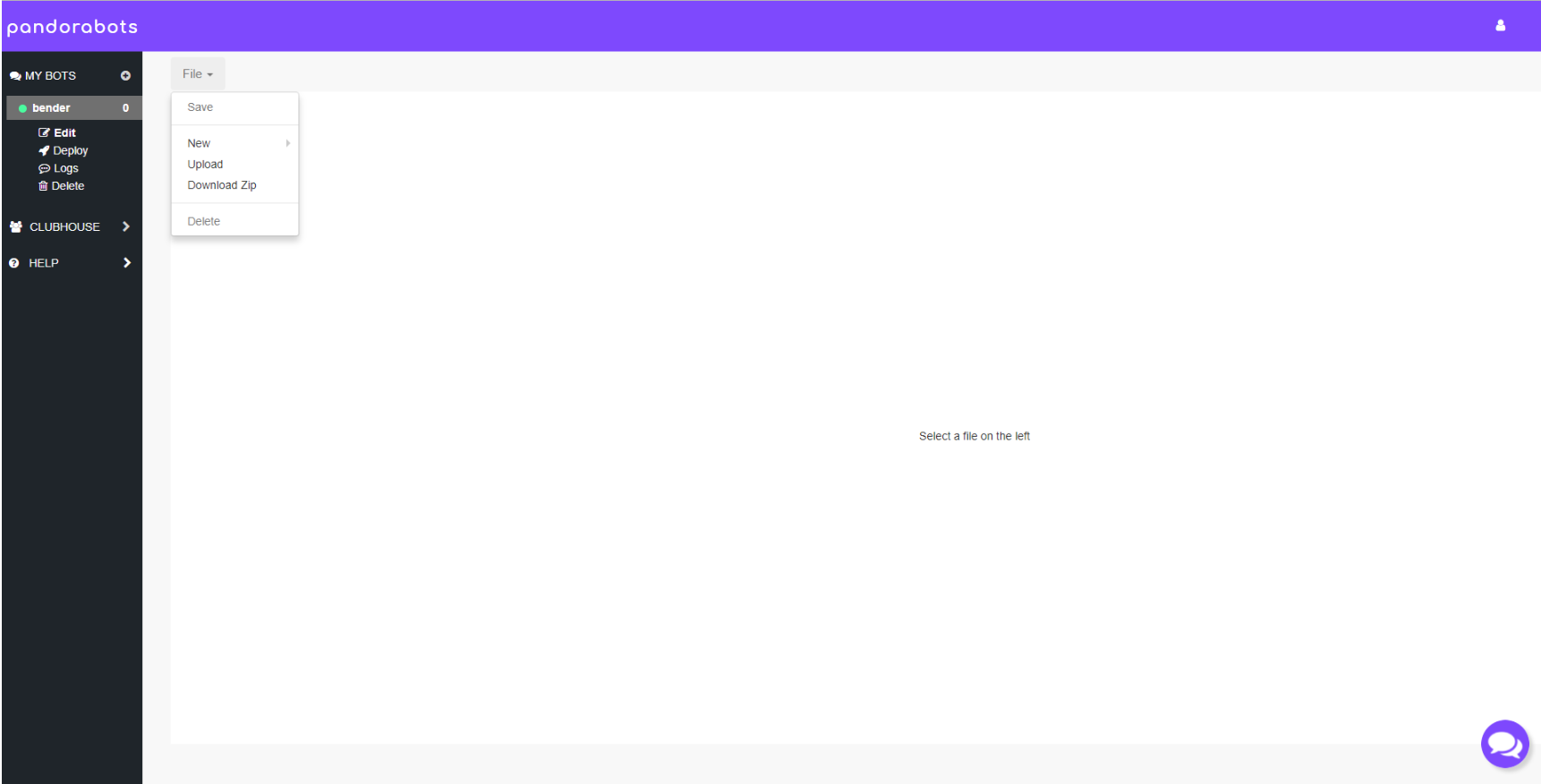 adicionando um novo arquivo no pandorabots