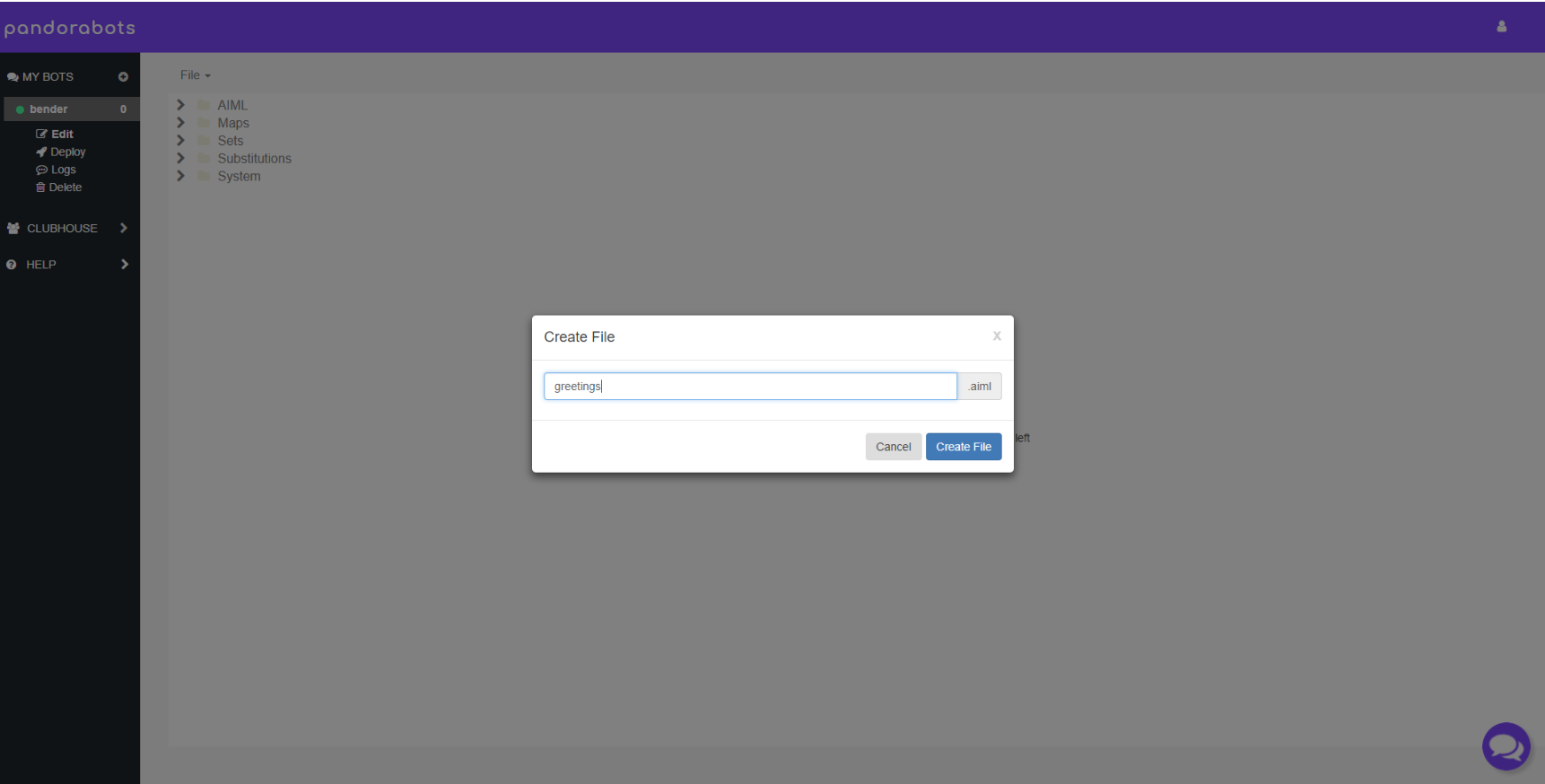 adicionando um novo arquivo no pandorabots