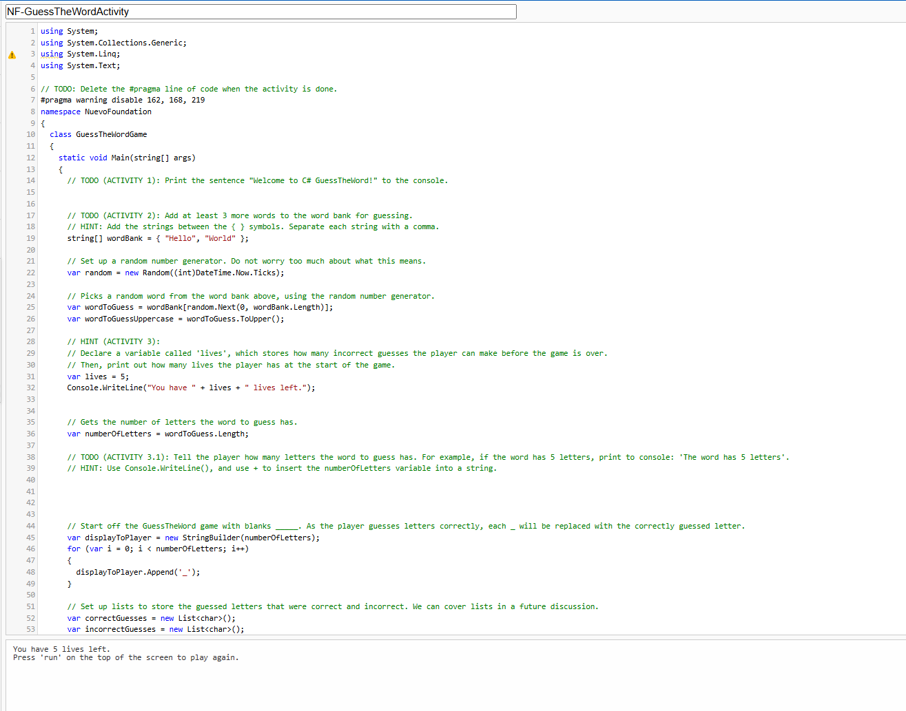 Tela inicial de um fiddle