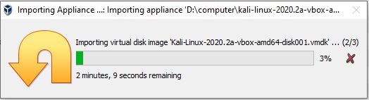 janela de carregamento de uma imagem para a virtual box
