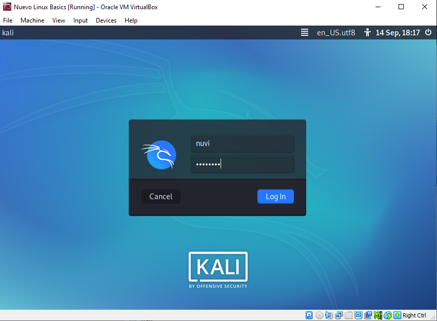 logando no kali