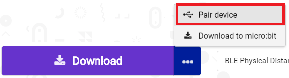 Opções do botão de download expandidas com &ldquo;Parear dispositivo&rdquo; selecionado