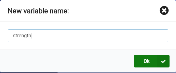 A janela pop-up para nome da variável