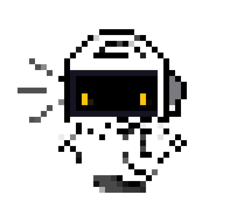 Personagem Nuvi mostrado como pixels