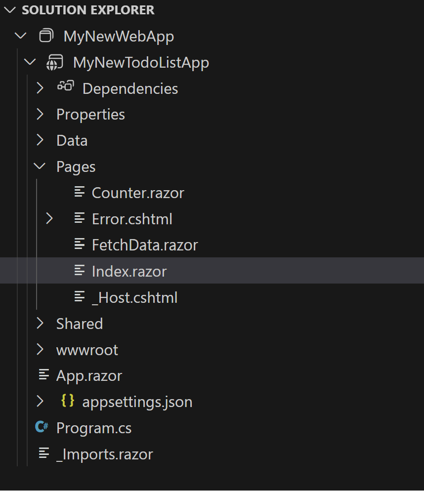Captura de tela do Solution Explorer no VS Code