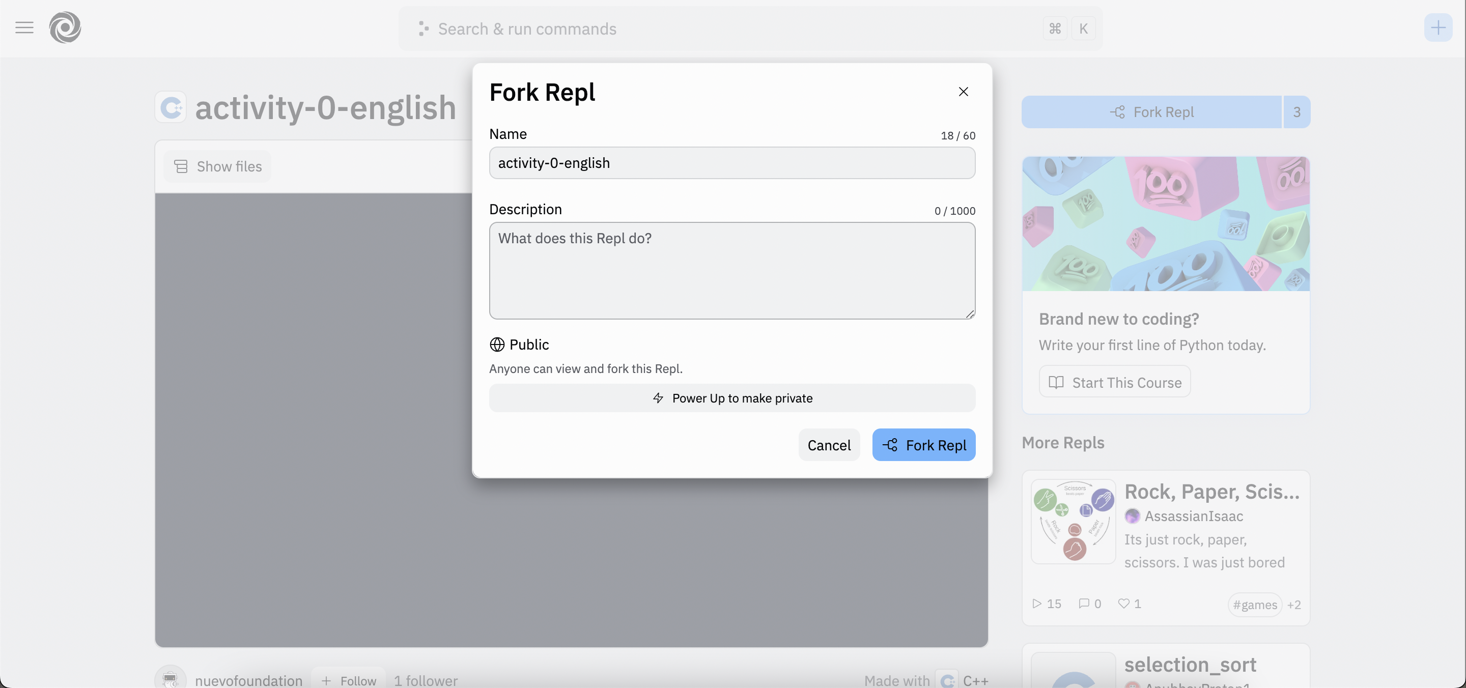Fazendo o Forking de um repl para copiar um programa