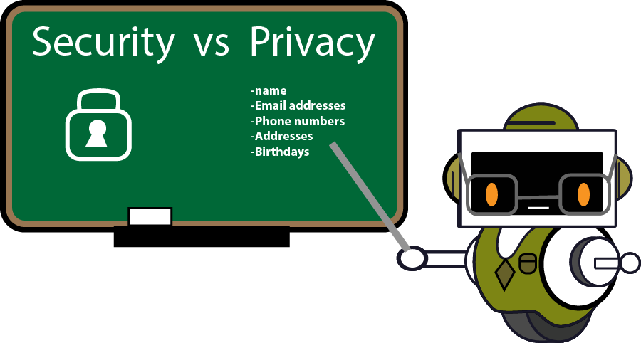 Ilustração de uma professora explicando conceitos de segurança