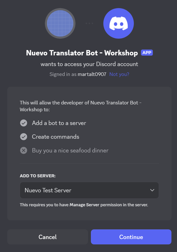 Invite bot to server