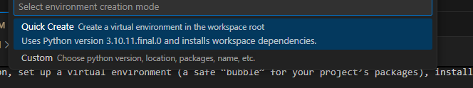 Create environment dropdown
