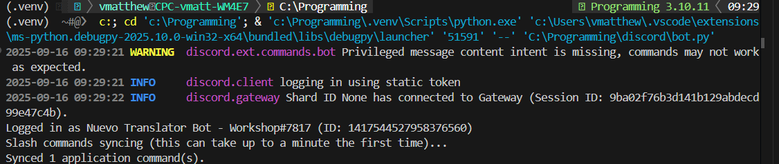Output in terminal