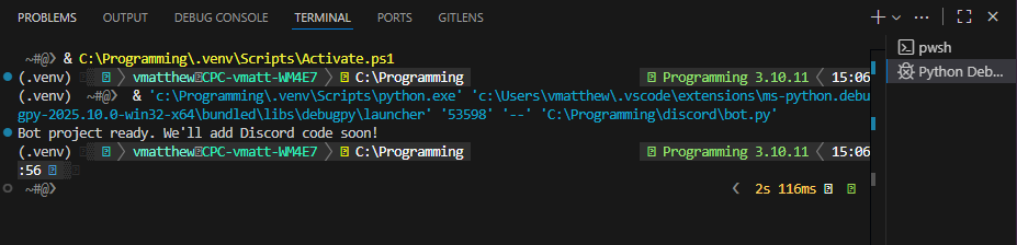 Output in terminal